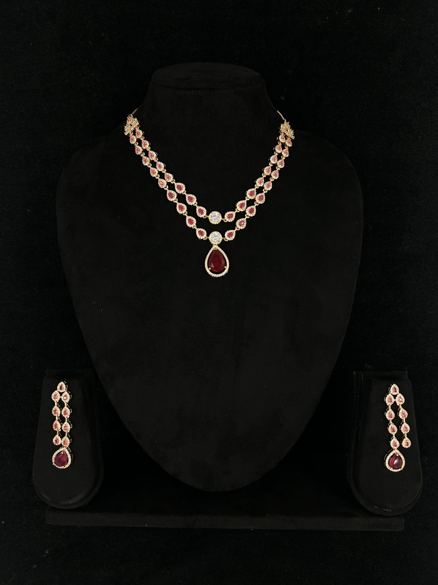 Ruby Teardrop Necklace Set