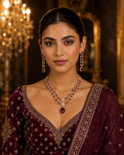 Ruby Teardrop Necklace Set
